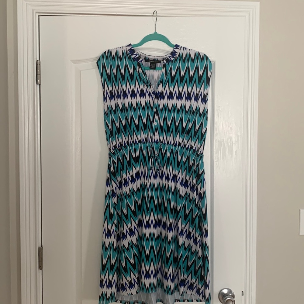 Teal, blue, and white dress